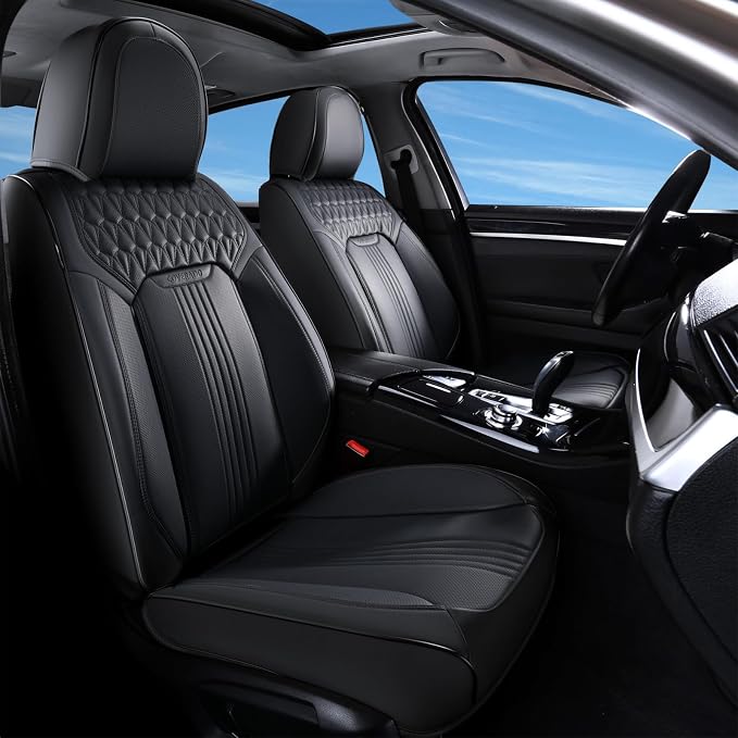 Universal Faux Leather Seat Covers — Front Seat — Black