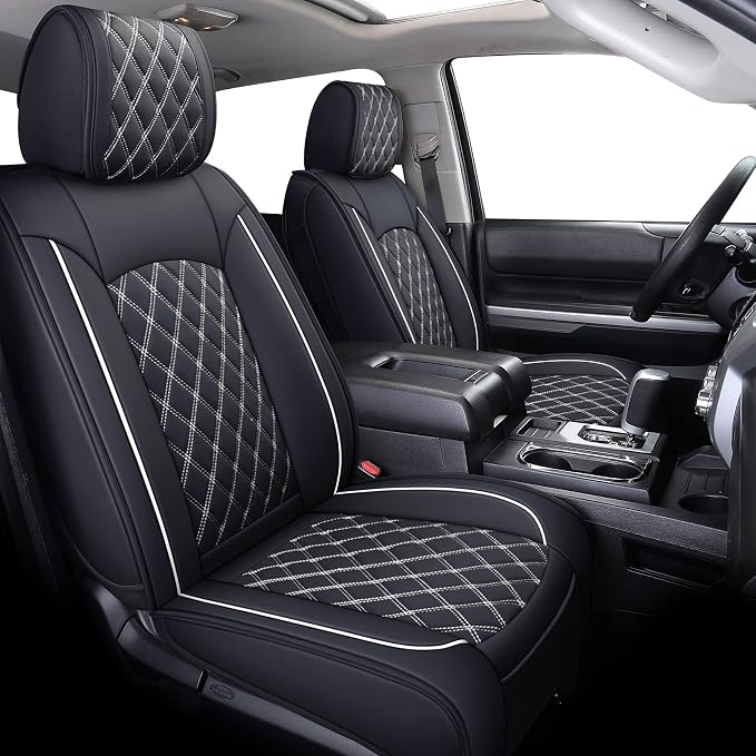 Faux Leather Seat Covers for Toyota Tundra — Front Seat — Black / White