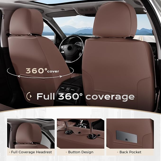 Universal Faux Leather Seat Covers — Front Seat — Brown