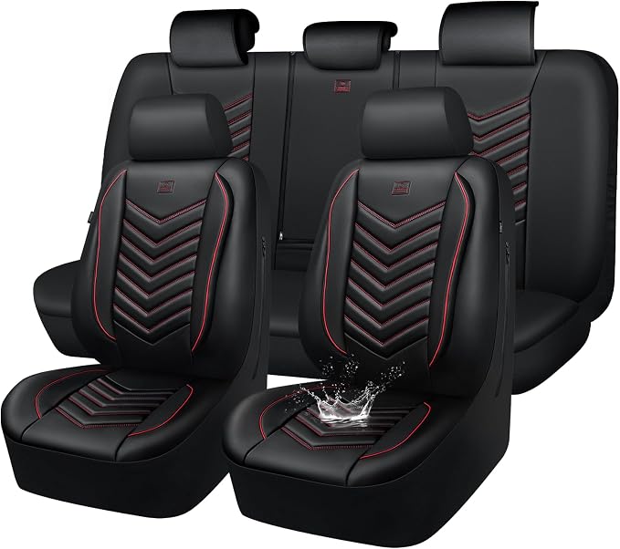 Universal Faux Leather Seat Covers — Full Set — Red / Black