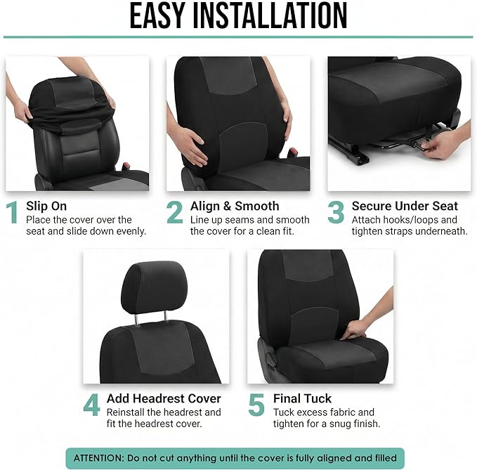 Universal Fabric Seat Covers — Front Seat — Black
