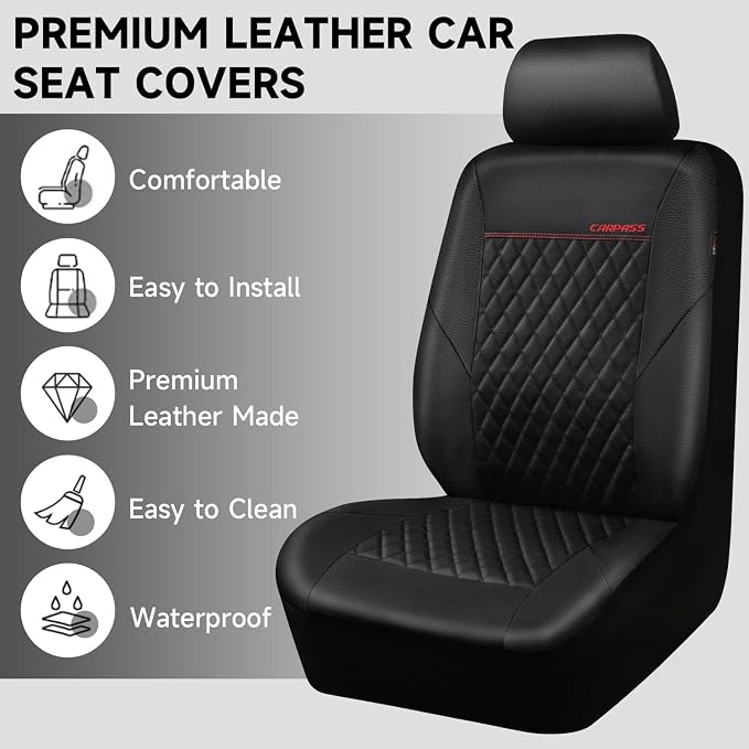 Universal Faux Leather Seat Covers — Full Set — Black