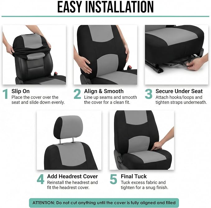 Universal Fabric Seat Covers — Front Seat — Gray