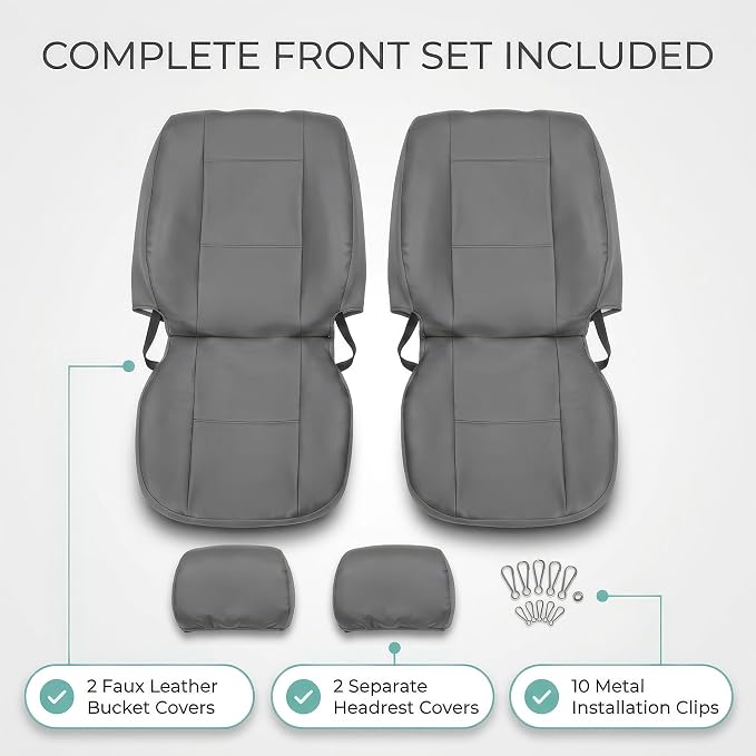 Universal Faux Leather Seat Covers — Front Seat — Gray