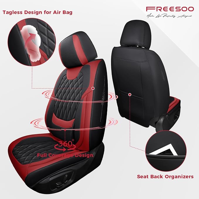 Faux Leather Car Seat Covers — Full Set — Black / Red