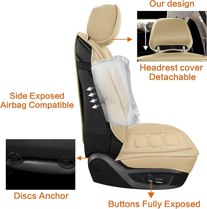 Universal Faux Leather Seat Covers — Full Set — Beige