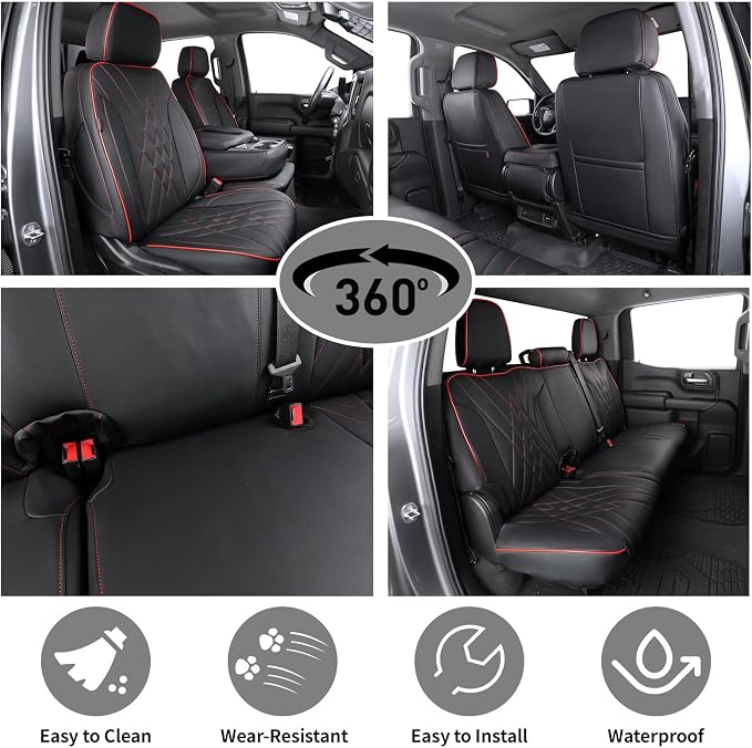 Faux Leather Seat Covers for Chevrolet Silverado — Full Set — Black / Red