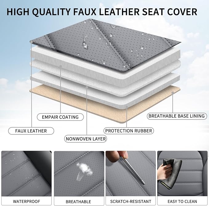 Universal Faux Leather Seat Covers — Front Seat — Black / Gray