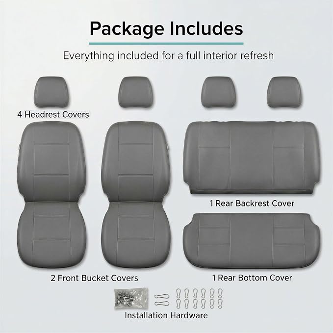 Universal Faux Leather Seat Covers — Full Set — Gray