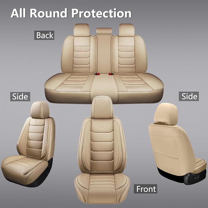 Faux Leather Car Seat Covers — Full Set — Beige