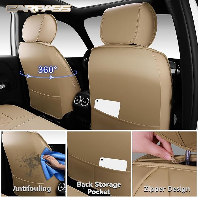 Universal Faux Leather Seat Covers — Full Set — Beige