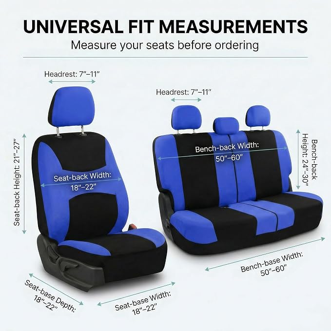 Universal Fabric Seat Covers — Blue / Black