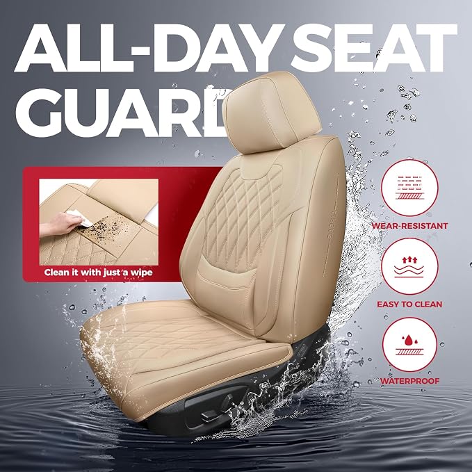 Universal Faux Leather Seat Covers — Full Set — Beige
