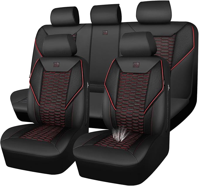 Universal Faux Leather Seat Covers — Full Set — Black / Red