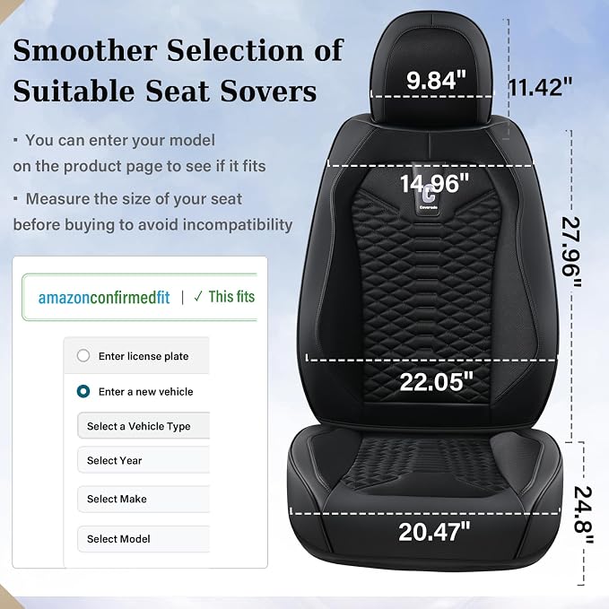 Universal Faux Leather Seat Covers — Full Set — Black