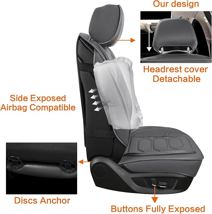 Universal Faux Leather Seat Covers — Front Seat — Gray