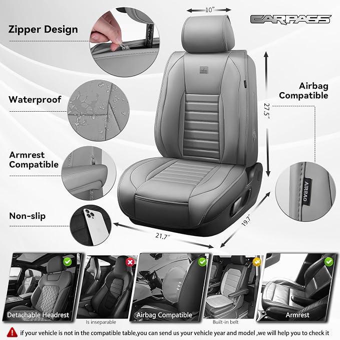 Universal Seat Covers — Front Seat — Gray