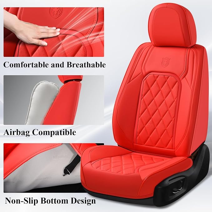 Universal Faux Leather Seat Covers — Front Seat — Red