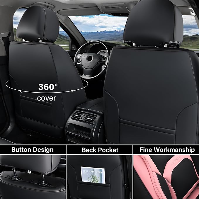 Universal Seat Covers — Full Set — Black / Pink