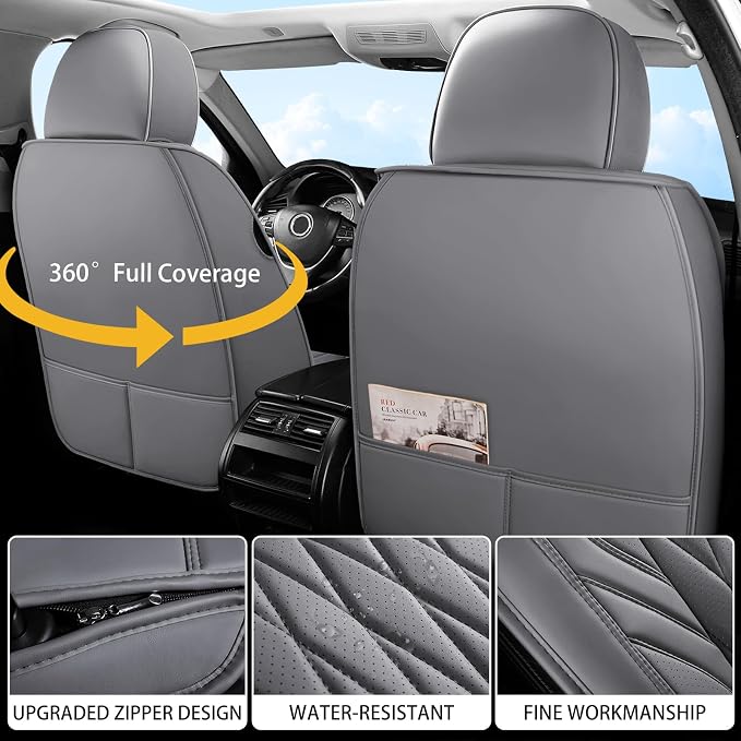Universal Faux Leather Seat Covers — Full Set — Gray