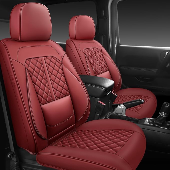 Faux Leather Car Seat Covers — Full Set — Red