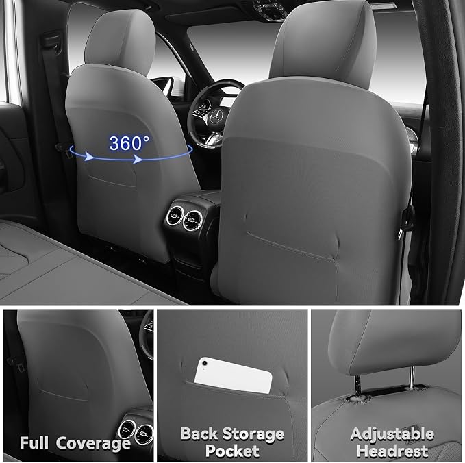 Universal Faux Leather Seat Covers — Full Set — Gray