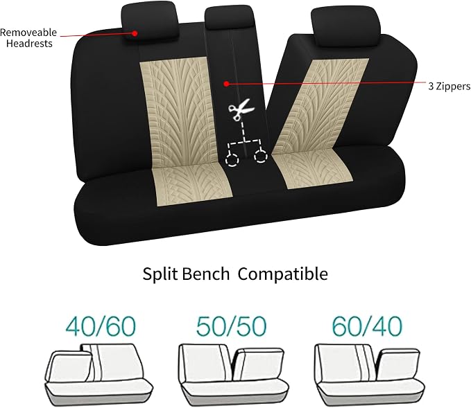 Universal Fabric Seat Covers — Full Set — Black / Beige