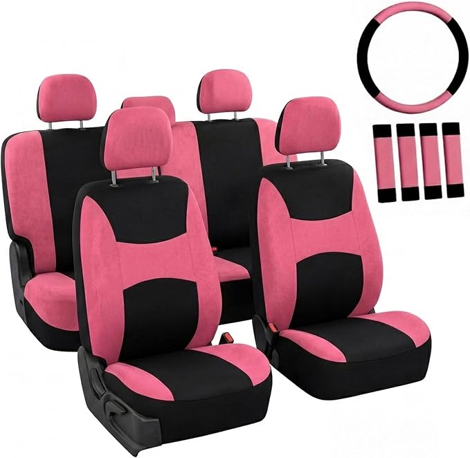 Universal Fabric Seat Covers — Full Set — Pink