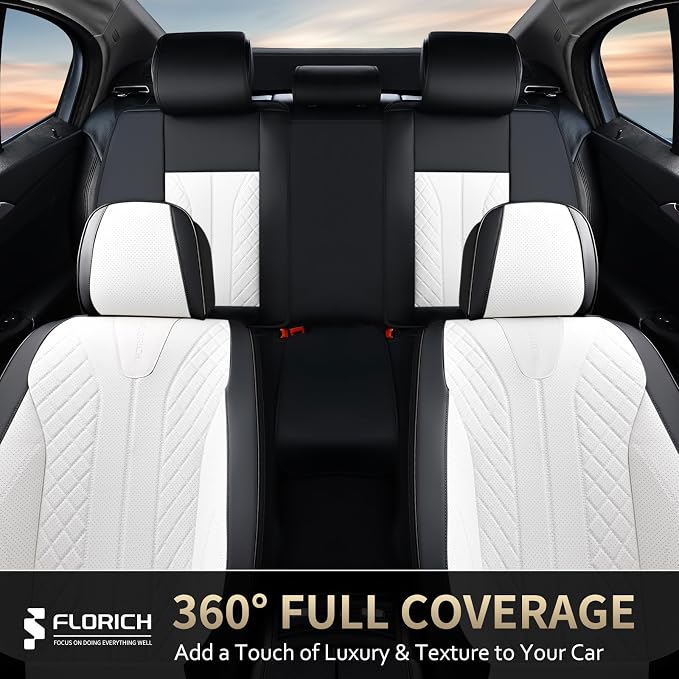Universal Faux Leather Seat Covers — Full Set — Black / White