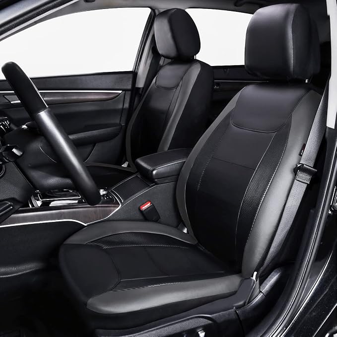 Faux Leather Car Seat Covers — Full Set — Gray / Black