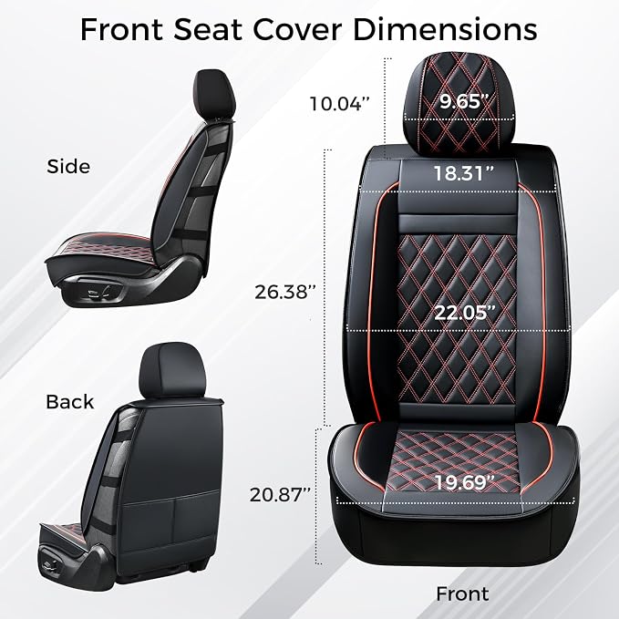 Universal Faux Leather Seat Covers — Front Seat — Black / Red