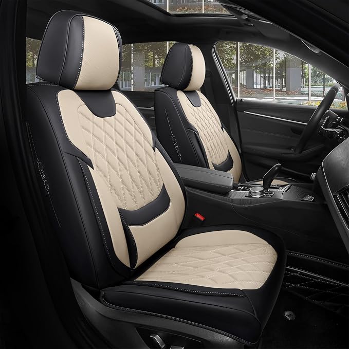 Faux Leather Car Seat Covers — Full Set — Black / Beige