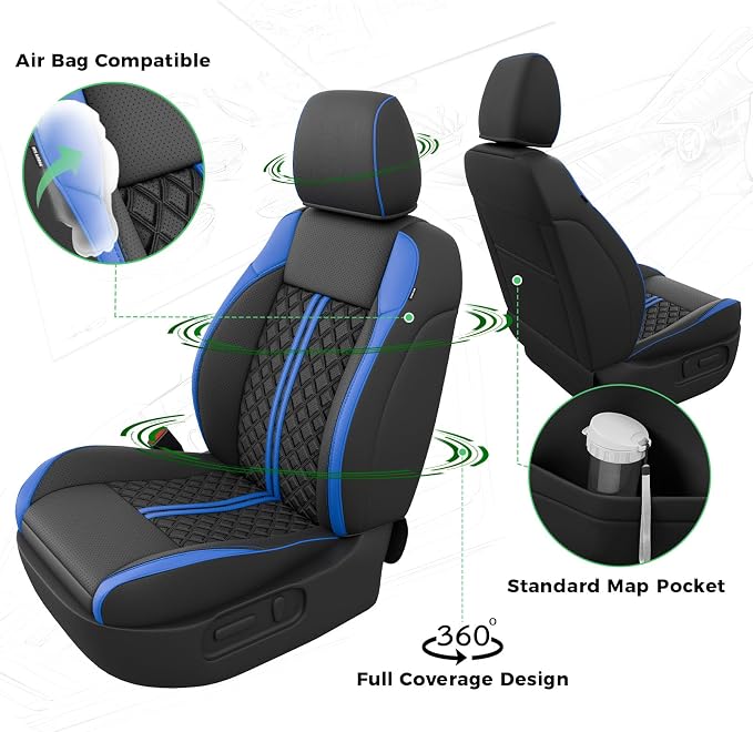 Seat Covers for Toyota Tacoma — Full Set — Black / Blue