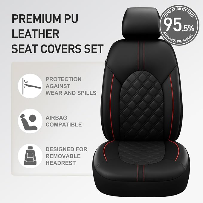 Universal Faux Leather Seat Covers — Front Seat — Black / Red