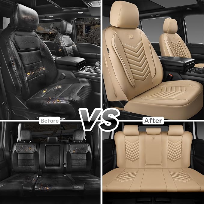 Universal Faux Leather Seat Covers — Full Set — Tan / Beige
