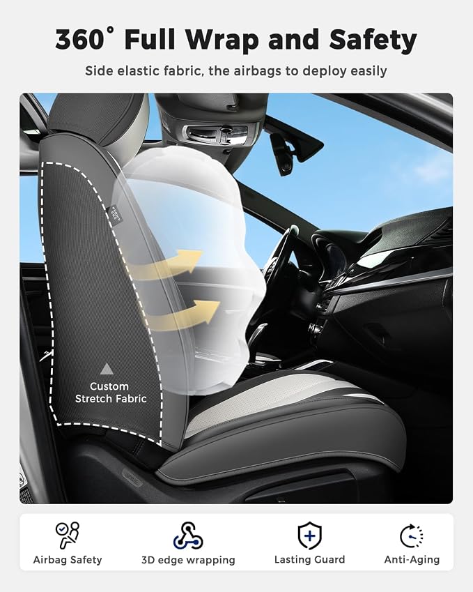 Universal Faux Leather Seat Covers — Gray / White