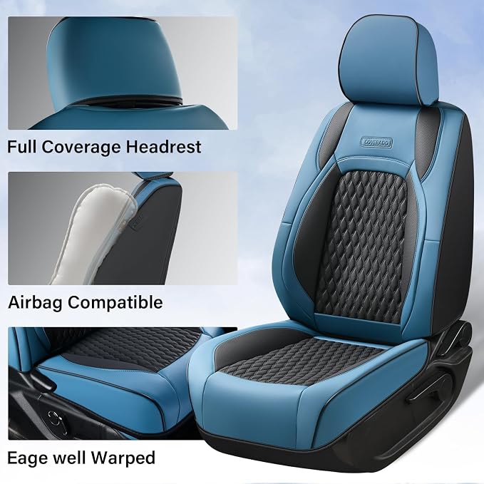 Faux Leather Seat Covers for Chevrolet Silverado / GMC Sierra — Front Seat — Blue