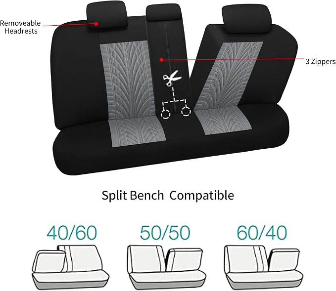Universal Fabric Seat Covers — Full Set — Black / Gray