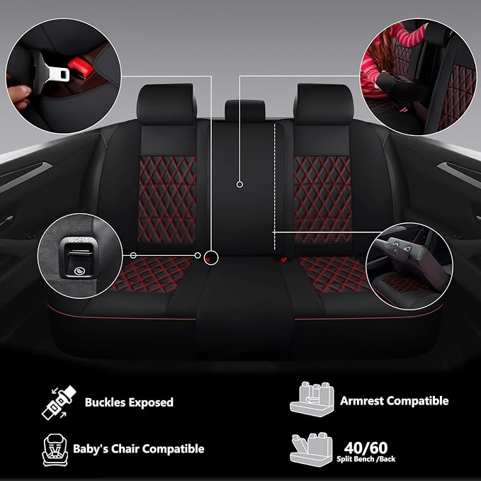 Universal Faux Leather Seat Covers — Full Set — Black / Red