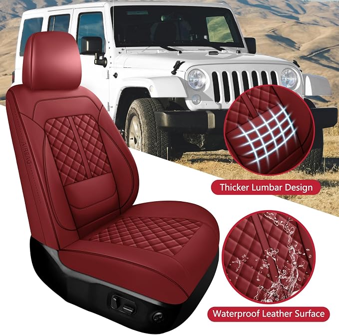 Faux Leather Car Seat Covers — Front Seat — Red