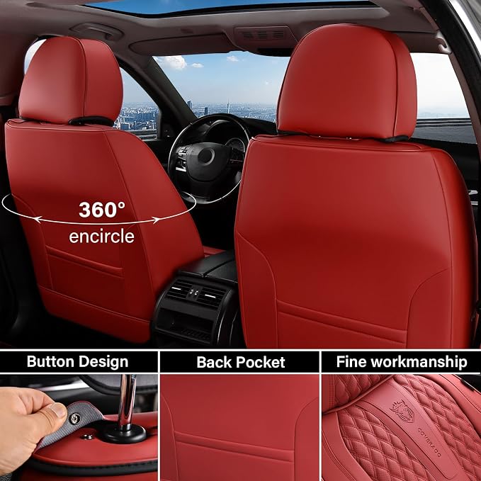 Universal Faux Leather Seat Covers — Front Seat — Red