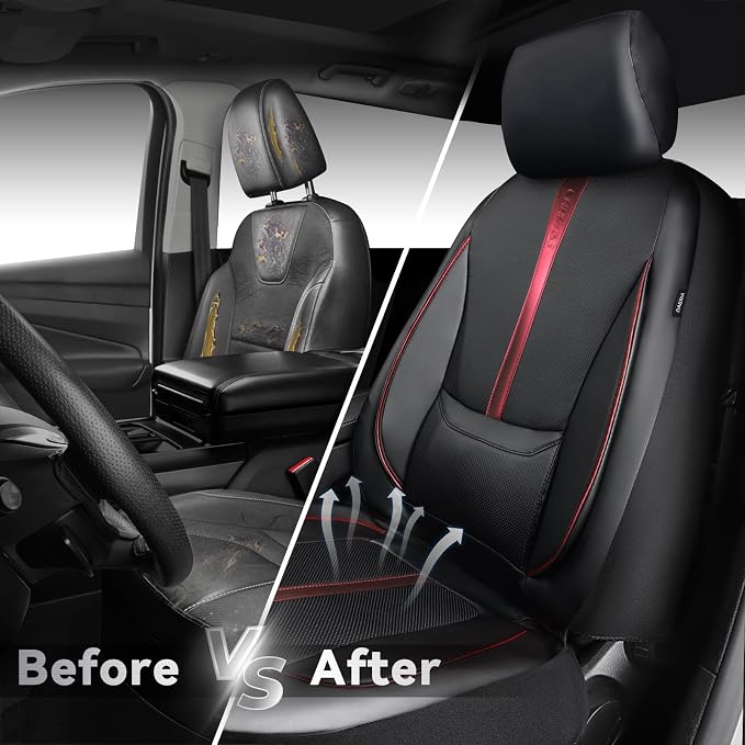 Universal Faux Leather Seat Covers — Front Seat — Black / Red