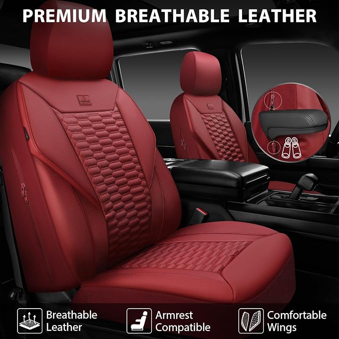 Universal Faux Leather Seat Covers — Full Set — Burgundy