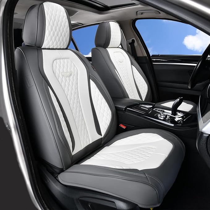 Universal Faux Leather Seat Covers — Front Seat — White