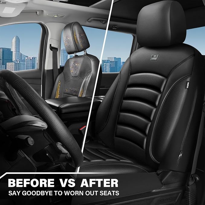 Universal Faux Leather Seat Covers — Front Seat — Black