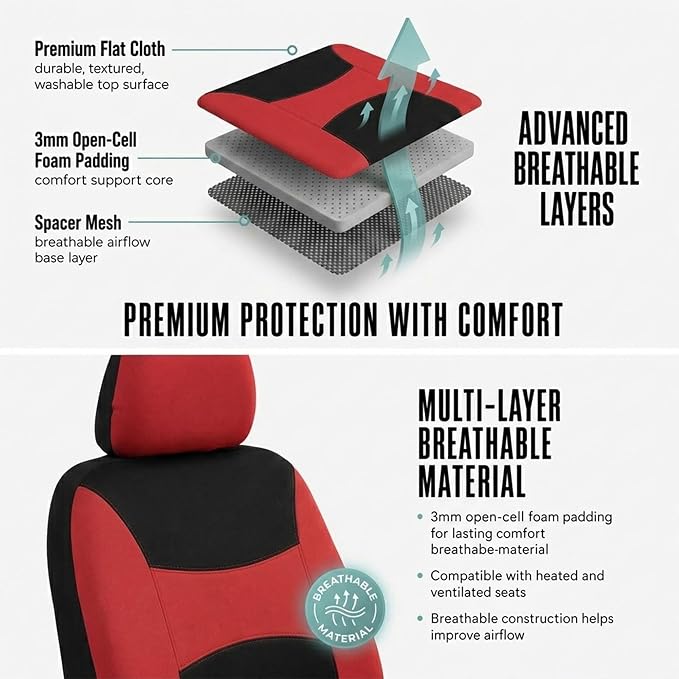 Universal Fabric Seat Covers — Full Set — Red