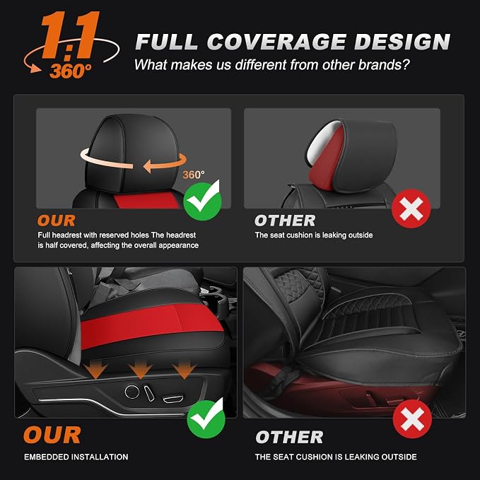 Faux Leather Seat Covers for Chevrolet Silverado / GMC Sierra — Full Set — Black / Red