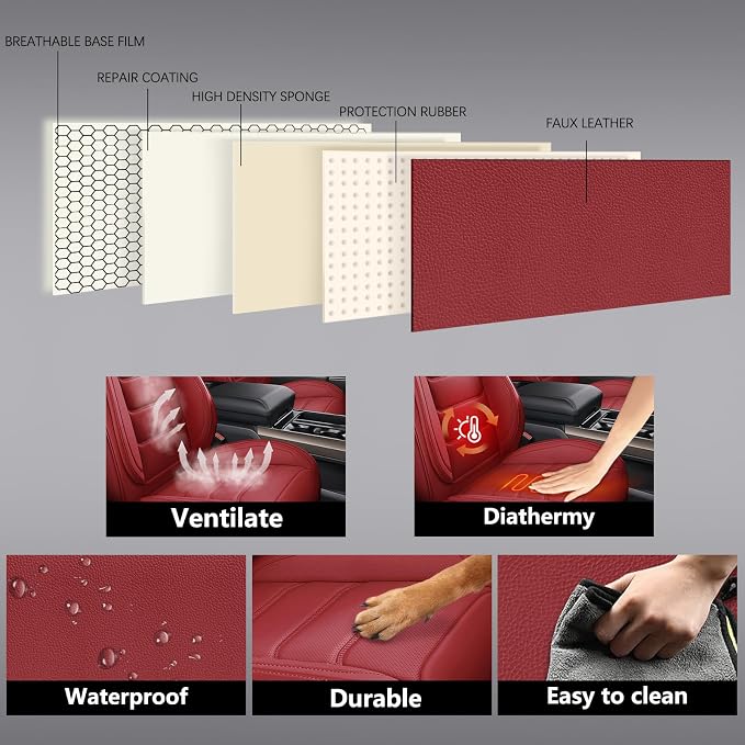 Faux Leather Car Seat Covers — Full Set — Red
