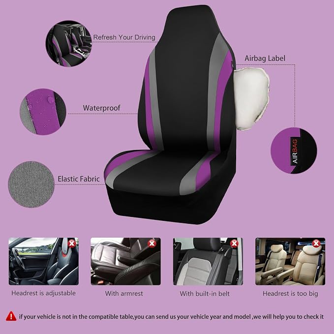 Universal Neoprene Seat Covers — Front Seat — Black / Purple
