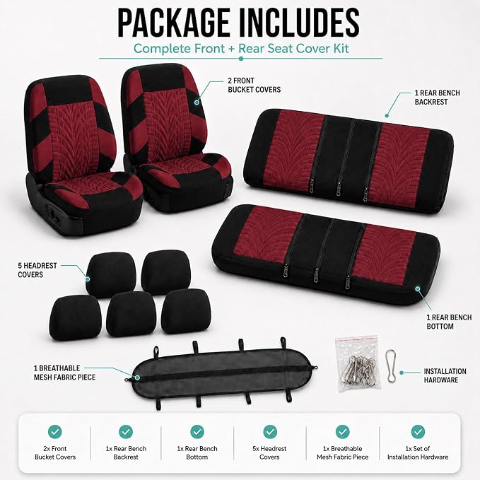 Universal Seat Covers — Full Set — Burgundy